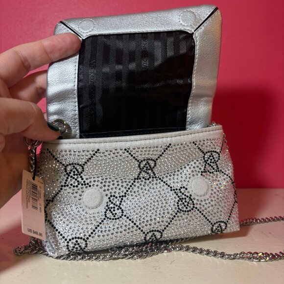 NWT Victoria's Secret Micro Silver Bling Crossbody Bag NEW Logo Print Party Fun - Picture 8 of 10